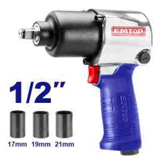 1/2 inch Twin Hammer Air Impact Wrench 610Nm 7000rpm 142.5L/min 6.3bar with 17/19/21mm Sockets Multi Connectors Color Box